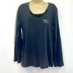 Harley Davidson - Vintage 1993 Baer Honesdale PA Lace V Neck Long Sleeve Top XXL